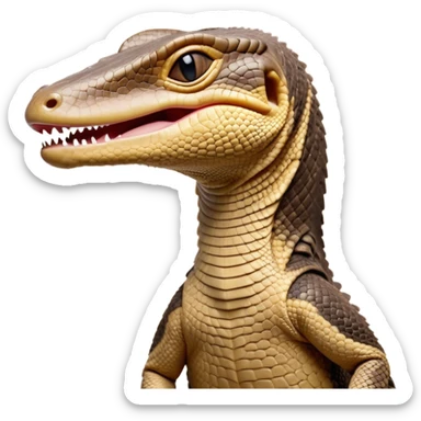 Cinematic Realistic Cute Yawning Monitor Lizard Portrait Emoji, Head tilted slightly with a dramatic, wide-open yawn, showcasing a soft, textured scaled hide with subtly drooping features and half-closed, drowsy eyes, rendered with meticulous natural detail and warm shadows, high shine, relaxed yet expressive, styled with a dash of desert charm, soft glowing outline, capturing the essence of a sleepy yet affectionate monitor lizard that appears ready to stretch out for a restful nap! sticker