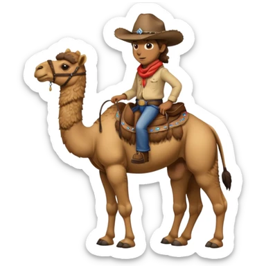 A full body camel with a cowboy hat sticker
