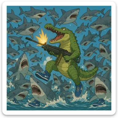 1 crocodile take m60 vs 20,000 shark They wear shoes Nike blue and crocodile killing all sharks  shoes Nike blue and crocodile wins sticker