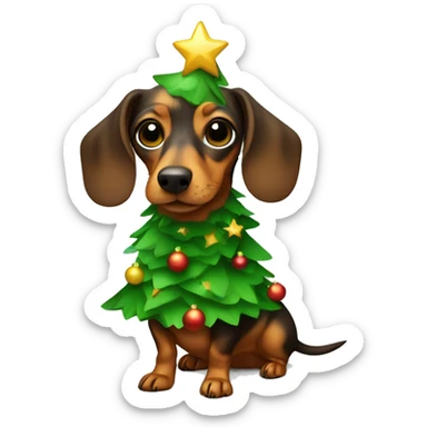 dachshund dressed as a Christmas tree for New Year sticker