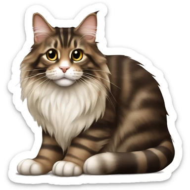Cat Maine coon dark brown and light brown stripes eating sticker