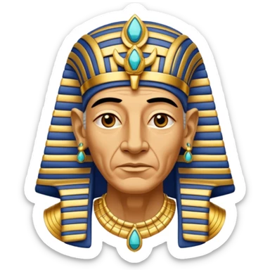 An aging pharaoh with deep wrinkles, elaborate gold jewelry, and a wise commanding gaze.
 sticker