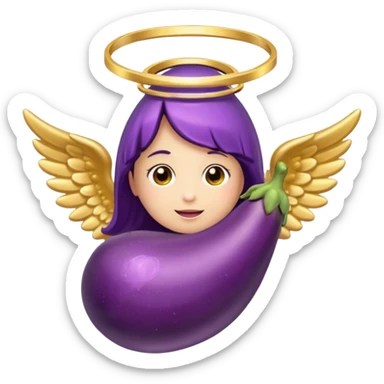 Original eggplant emoji wearing an angel halo sticker
