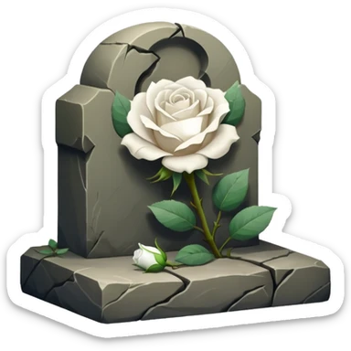 grave with a white rose sticker