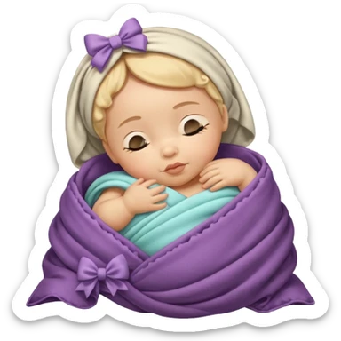 Sleeping light skinned baby wrapped in a blanket with bows on it sticker