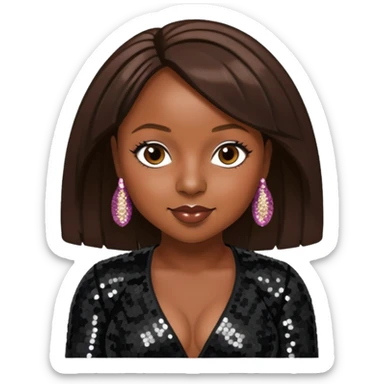 Naturi Naughton from 3lw with medium dark brown hair, black sequin outfit sticker