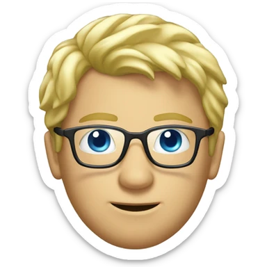a blond man with glasses and the reflection of a foot on glass sticker