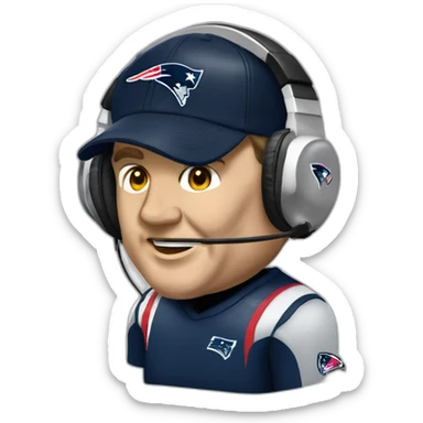 bill belichick, new england patriots, with headset andmicrophone sticker