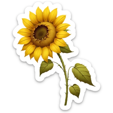 sad wilted sunflower with curved stem and some petals falling off, mimicking the iOS wilted rose emoji look sticker