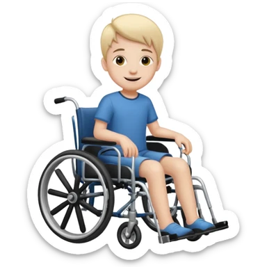 a disabled kid next to his wheelchair sticker