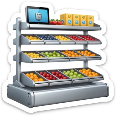 Computer design of a grocery shelf being run by a robot sticker
