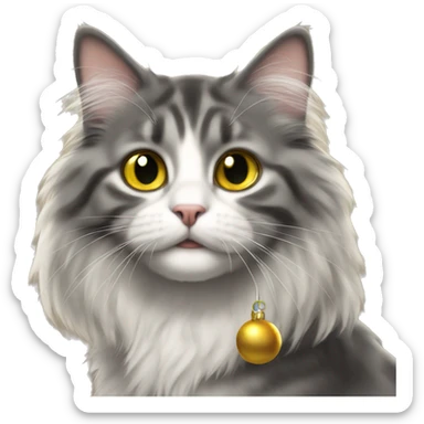 curious cat with jingle bell long haired sticker