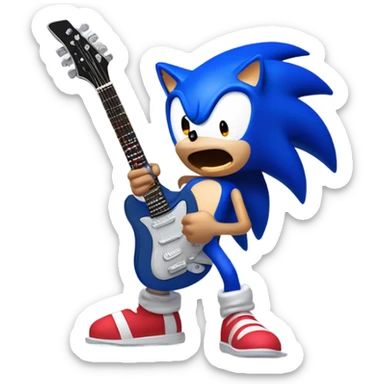 Sonic imitating a guitar player but isnt holding an actual guitar sticker