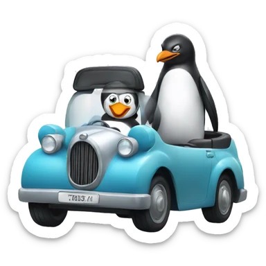 penguin and penguin driving a car sticker
