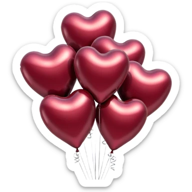 six metallic heart-shaped balloons in burgundy  sticker