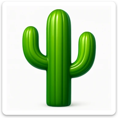 Make the cactus emoji wider than the previous version. Keep everything else the same: iOS emoji style, 3D, shiny, smooth gradients, soft shadows, realistic cactus shape, classic emoji look. Add a glossy effect to the cactus surface. sticker