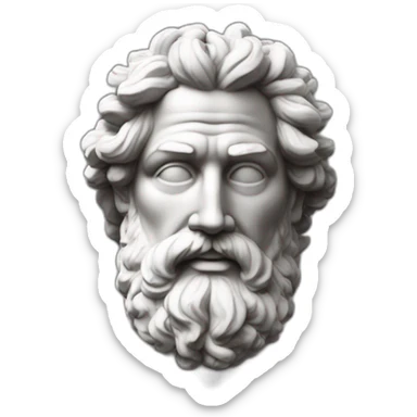 Imagine une statue grecque en marbre d'un homme avec des cheveux bouclés et une barbe. Représentation de la sagesse et du stoïcisme. sticker