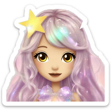 hime gyaru girl, iridescent fairy, glitter, sparkle, beautiful long hair, stars sticker