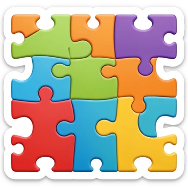 An icon showing connected jigsaw puzzle pieces with letters sticker