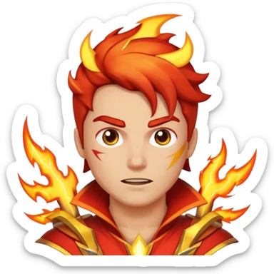 A hero standing tall, with lightning bolts and fire surrounding them sticker