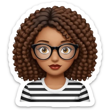 I want to describe me. I am a girl with brown hair amd curly hair. I have brown eyes and black glasses and long lashes with mascara. My lips are medium and my nose as well. I wear a white T-shirt  with black stripes sticker