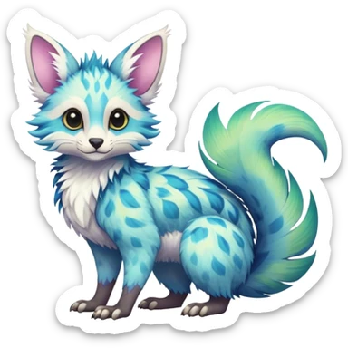 Feral Rare Fantasy pastel tropical Vernid-Trico-species by LiLaiRa, random markings, tufted tail, tufted ears, full body sticker