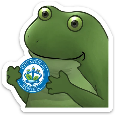 bufo frog with the City of Montreal logo in its hands sticker
