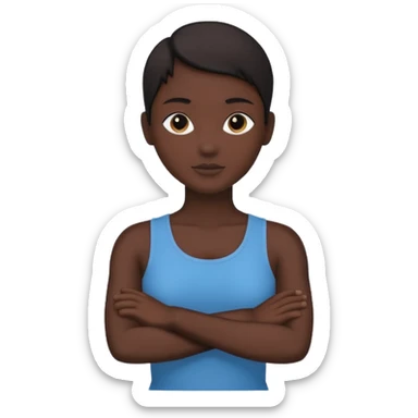 Minimalist human silhouette, upper body only, arms crossed, no facial features, solid dark shape, flat icon style, centered, transparent background sticker