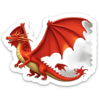 stamp with a red dragon with outstretched wings in the center sticker
