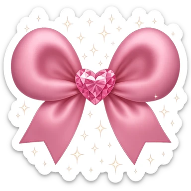 Add small sparkling stars around the sparkly pink bow with a heart in the center. Keep the background transparent. sticker