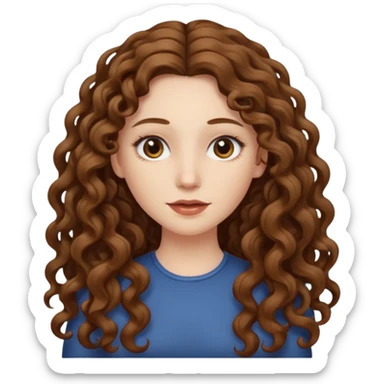 pale woman with brown very very long curly hair, middle part sticker