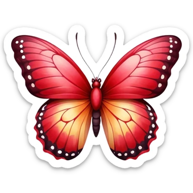 A striking butterfly with fiery red wings fading into crimson and soft cherry tones, a hand-painted look." sticker
