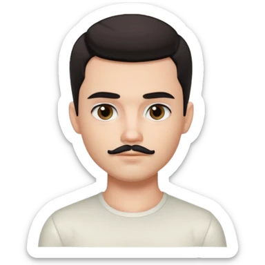 pretty handsome bratz man, with black black black  eyes,  short dar, short mustache pale skin, defined jawlines sticker