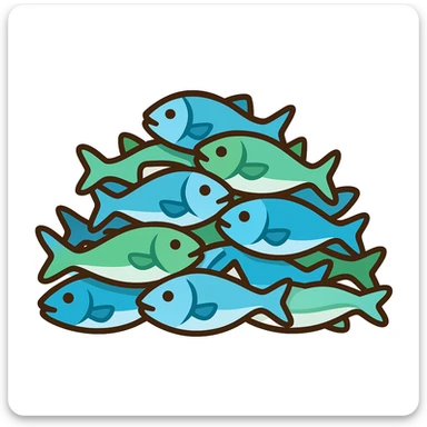 Create a normal emoji of a pile of fish, inspired by Jesus' miracles, based on the reference image. The style should resemble a typical emoji style with clear, simple shapes and colors. sticker