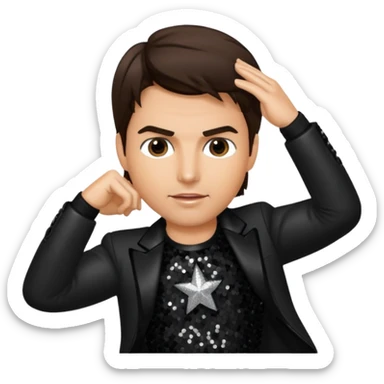 Tom Cruise with dark brown hair, black sequin outfit sticker