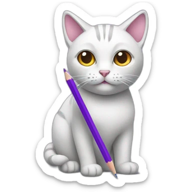 cat in purple with a pencil sticker