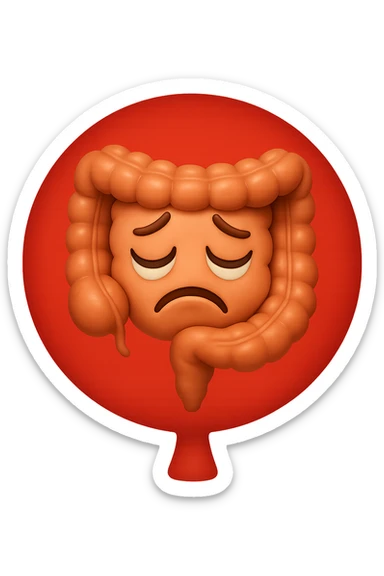 EMOJI STILE IPHONE 3D DI INTESTINO 3D CON ESPRESSIONE TRISTE  IN VOLTO CHIUSO IN UN PALLONCINO ROSSO, FAGLI ANCHE LA PARTE BIANCA DEGLI OCCHI, NON SOLO LA PUPILLA sticker