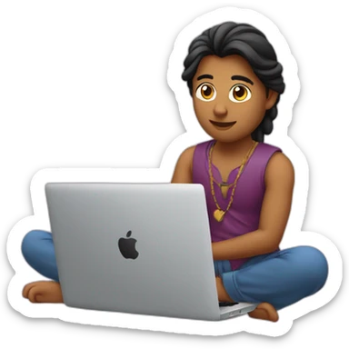 an indian 23 year old sitting infront of a macbook pro sticker