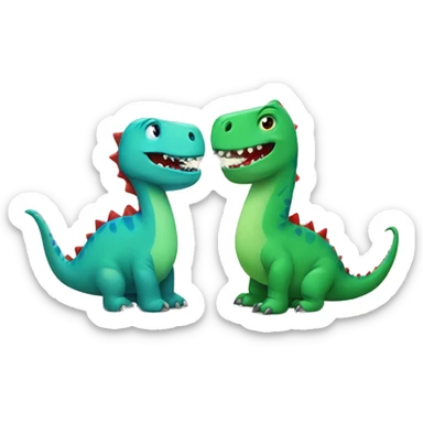 Green dinosaur and blue dinosaurin red string sticker