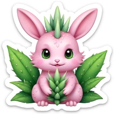 Kawaii bunny plant dragon with tiny spikes, extremely cute, giant sparkly eyes, blushing cheeks, pastel colors, small mouth, adorable expression sticker