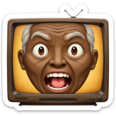 TV screen showing a old screaming face sticker