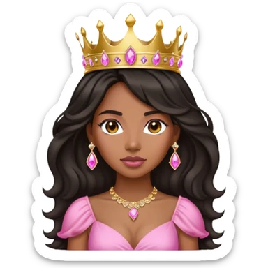 Crown TONE 4 black women with long lightly WAVY hair pink dress pink crown facing forward black hair middle age adult woman gold gems in crown gold earrings  one woman sticker