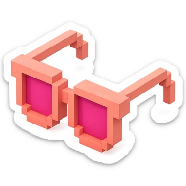 Voxel-style pink glasses with pink lenses, no background, following the silhouette from the reference image, with a different color scheme. sticker