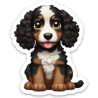 Puppy with curly black and brown fur  sticker