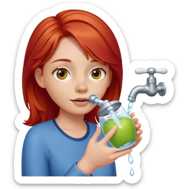 girl with red hair drinking water from a faucet apple style emoji sticker