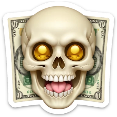 exaggerated White Skull Emoji Face with Tongue and Money sticker