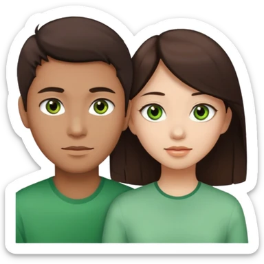 A darker Asian girl with brown eyes and dark brown hair, with her white boyfriend who has green eyes and light brown hair. sticker