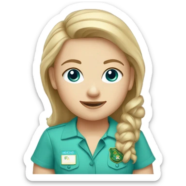 White girl scout with a baby blue shirt sticker