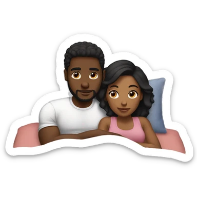 Black couple cuddling on bed sticker