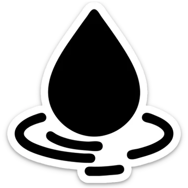 solid icon of a water droplet on glossy black mirror paint, minimal repellent effect with lines, elegant and minimal sticker